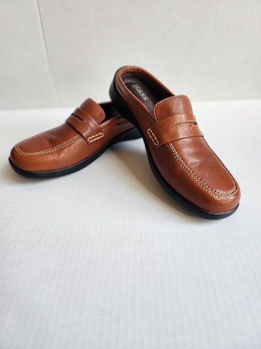 Bass Brown‎ Leather Penny Loafer Mules Slides Comfort Weejuns Women's Size 7.5M